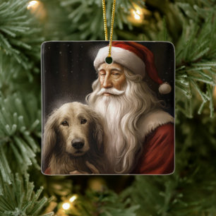 Afghansk hund med Santa Claus festlig jul Julgransprydnad Keramik