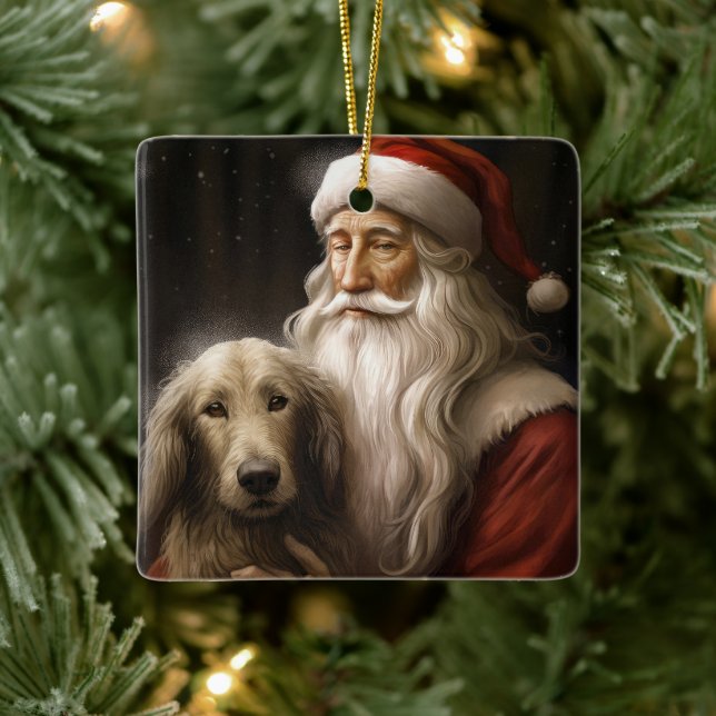 Afghansk hund med Santa Claus festlig jul Julgransprydnad Keramik (Träd)