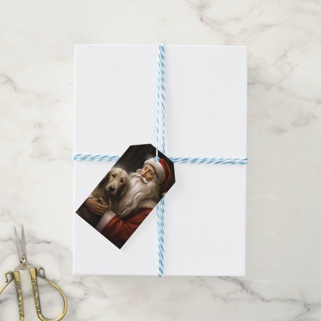 Afghansk hund med Santa Claus festlig jul Presentetikett (Med Snöre)