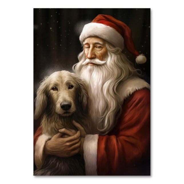 Afghansk varghund med Santa Claus Festive jul Bordsnummer (Framsidan)