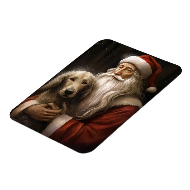 Afghansk varghund med tomte festlig jul magnet (Vänstra Sidan)