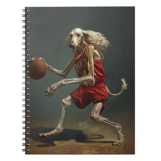 Afghansk Varghund Spelar Basketboll Anteckningsbok (Framsidan)
