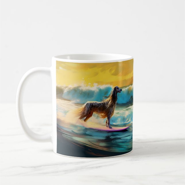 Afghansk Varghund Strand Surfning Målning Kaffemugg (Vänster)