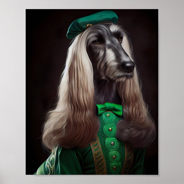 afghansk vinthund i St. Patricks dags dräkt Poster (Framsidan)