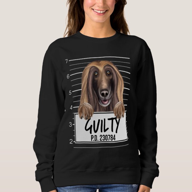Afghansk vinthund Mugshot Skyldig hund T Shirt (Framsida)