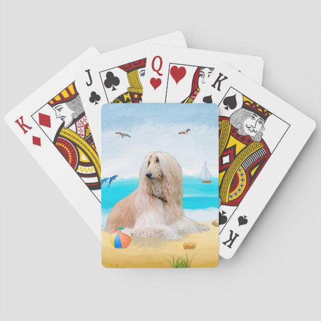 Afghansk vinthund på strand casinokort (Baksidan)