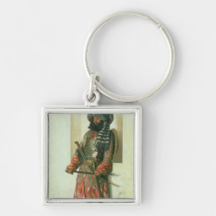 Afghanskt 1870 fyrkantig silverfärgad nyckelring