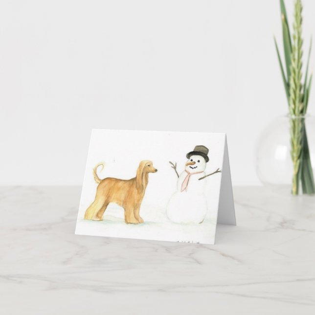 Afghanskt Hound and Snögubbe Hund Art Note Card Kort (Framsida)