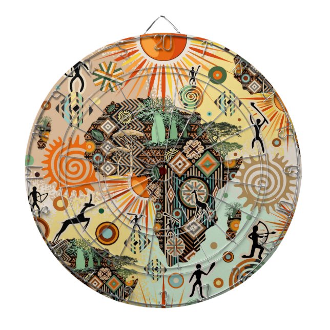 Africa Map Decorative Tribal Elements Pattern Darttavla (Framsidan)