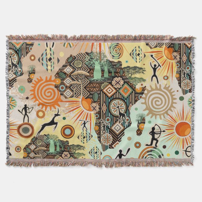 Africa Map Decorative Tribal Elements Pattern Filt (Framsidan)
