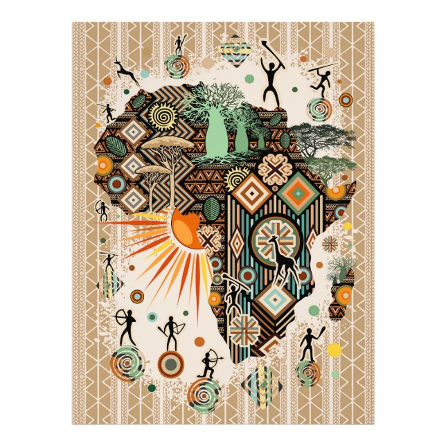 Africa Map Decorative Tribal Elements Pattern Fototryck (Framsidan)