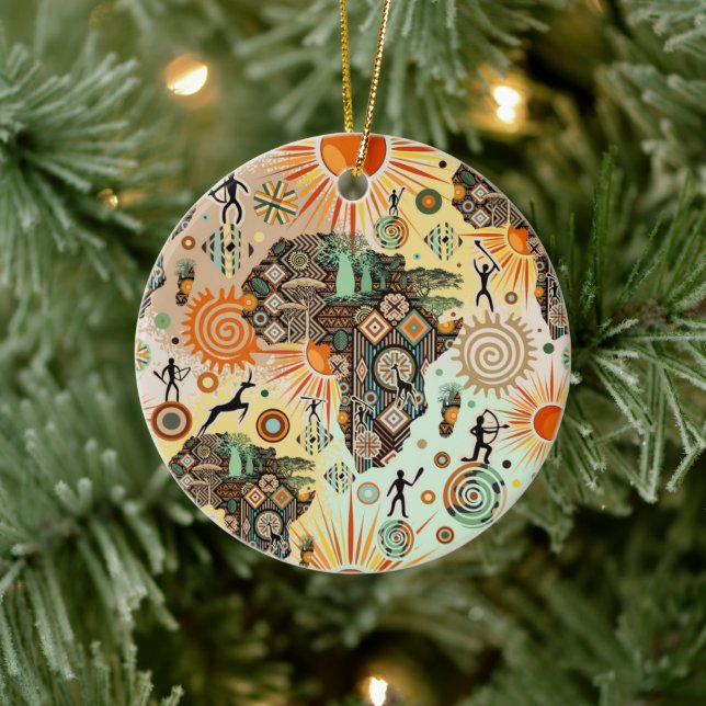Africa Map Decorative Tribal Elements Pattern Julgransprydnad Keramik (Träd)