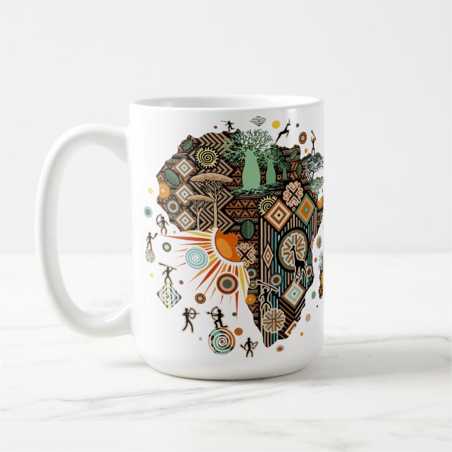 Africa Map Decorative Tribal Elements Pattern Kaffemugg (Vänster)