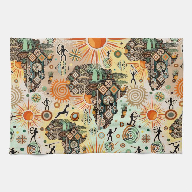 Africa Map Decorative Tribal Elements Pattern Kökshandduk (Horisontell)