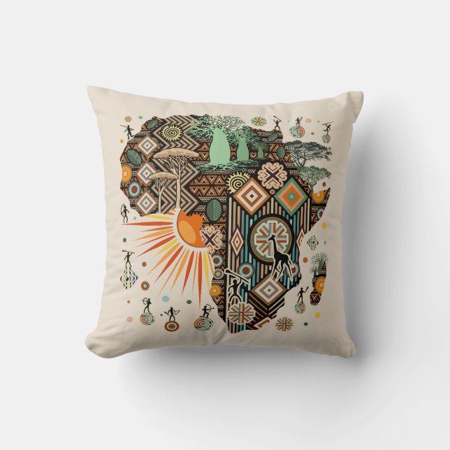 Africa Map Decorative Tribal Elements Pattern Kudde (Framsida)