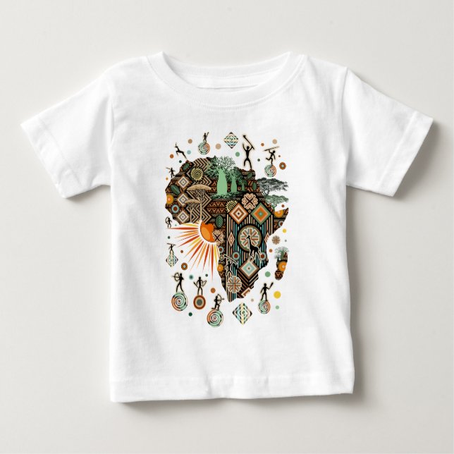 Africa Map Decorative Tribal Elements Pattern T Shirt (Framsida)