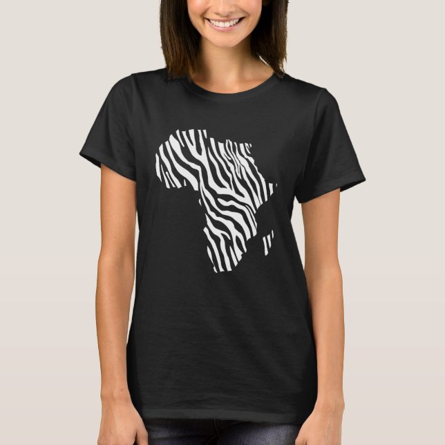 Africa Map Filled With Zebra White Stripes Print P T Shirt (Framsida)