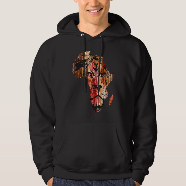 Africa Map Lion Head Face African Safari Wildlife  Hoodie (Framsida)