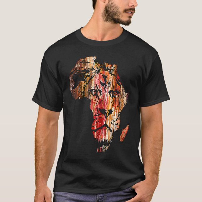 Africa Map Lion Head Face African Safari Wildlife  T Shirt (Framsida)