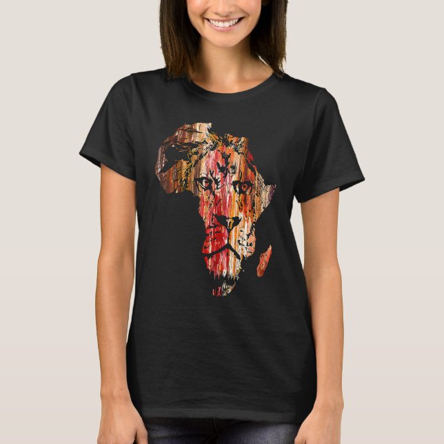 Africa Map Lion Head Face African Safari Wildlife  T Shirt (Framsida)