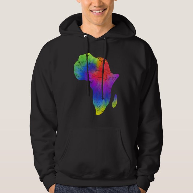Africa Map Reggae Rasta Tie Dye Black African Amer Hoodie (Framsida)