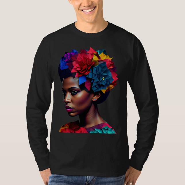African Abstract Beautiful Black Woman Origami Que T Shirt (Framsida)