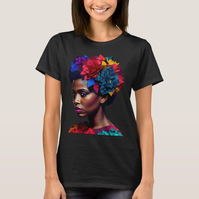 African Abstract Beautiful Black Woman Origami Que T Shirt (Framsida)
