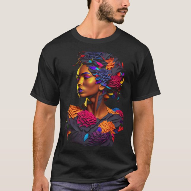African Abstract Origami Black Queen Flower Afro M T Shirt (Framsida)