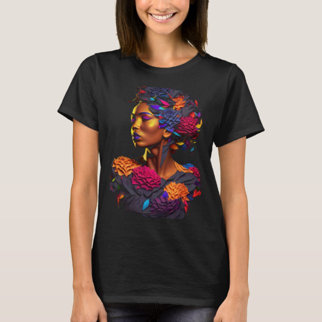 African Abstract Origami Black Queen Flower Afro M T Shirt (Framsida)