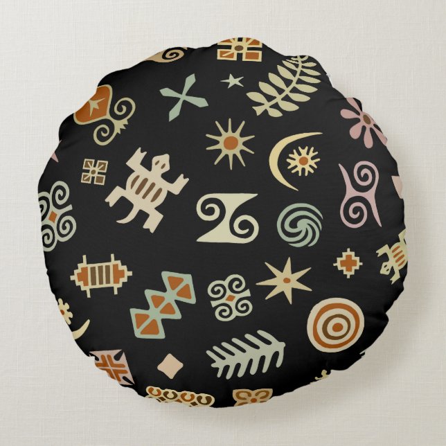 African Adinkra Symbols Rund Kudde (Baksidan)