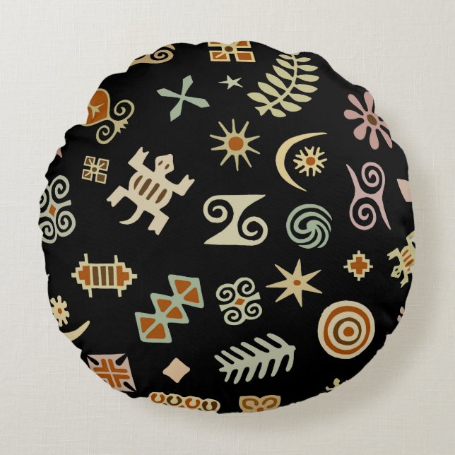 African Adinkra Symbols Rund Kudde (Framsidan)