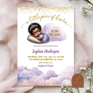 African Afro Girl Lila Little Angel Baby Shower Inbjudningar
