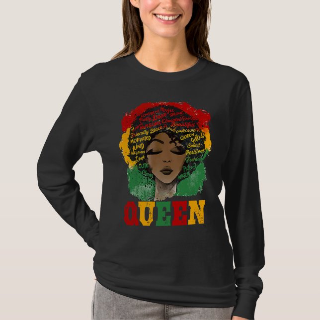 African Afro Queen Strong Black Women Black Histor T Shirt (Framsida)
