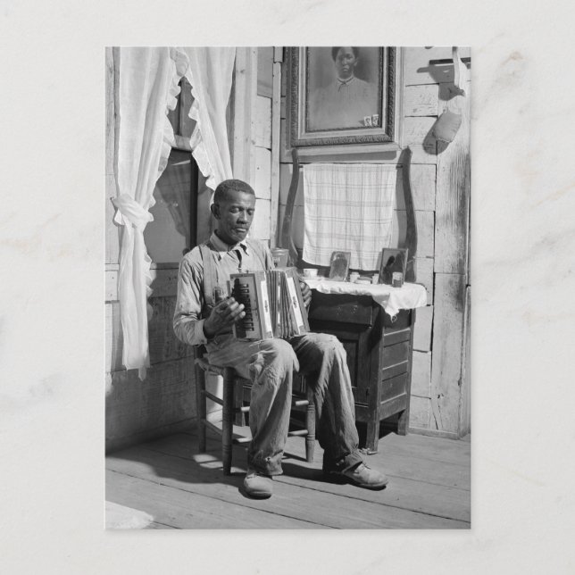 African American Accordion Player, 1941 Vykort (Framsida)