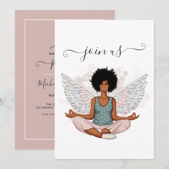 African American Angel Bachelorette Party Inbjudningar (Fram/baksida)