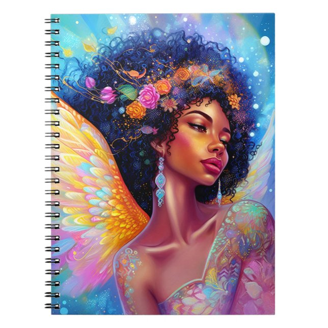 African American Angel Dam Fantasy Art Anteckningsbok (Framsidan)