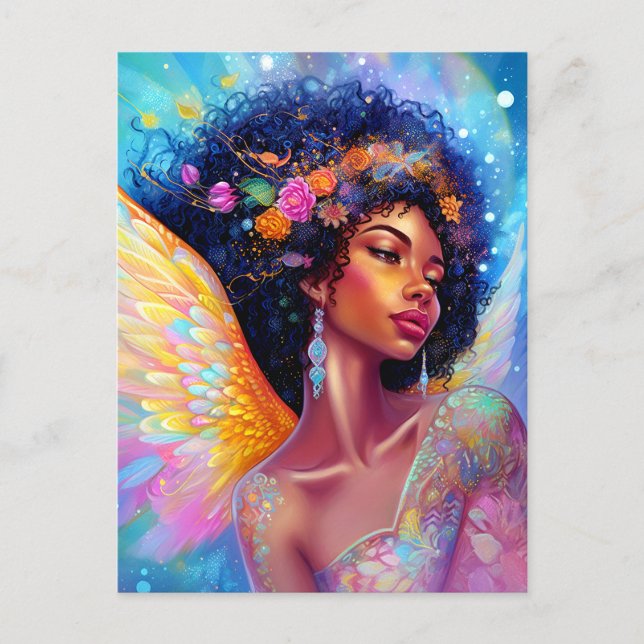 African American Angel Dam Fantasy Art Vykort (Framsida)