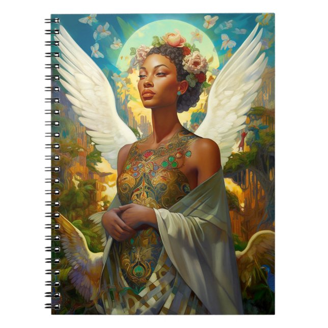 African American Angel Goddess Fantasy Art Anteckningsbok (Framsidan)