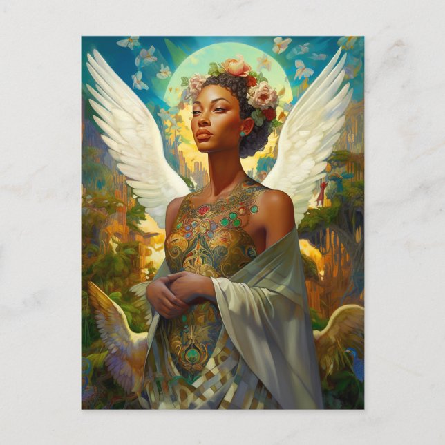 African American Angel Goddess Fantasy Art Vykort (Framsida)