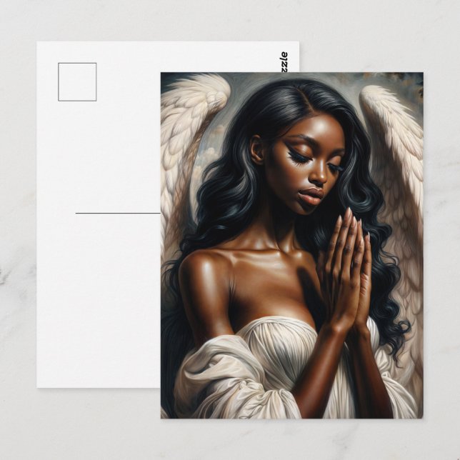 African American Angel Woman Praying Vykort (Fram/baksida)