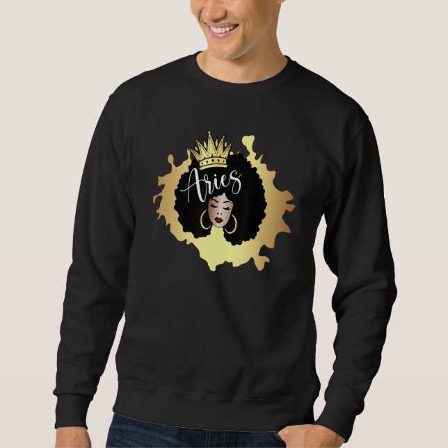 African American Aries Zodiac Lång Ärmad Tröja (Framsida)