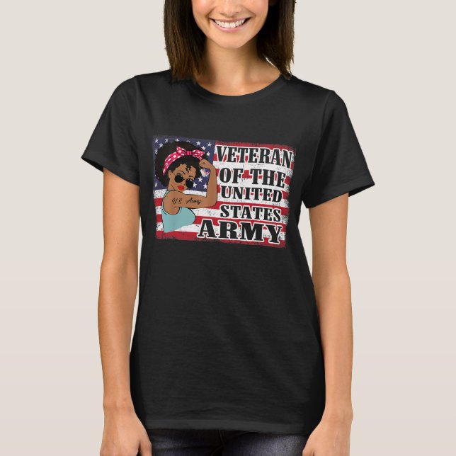 African American Army Veteran Female T Shirt (Framsida)