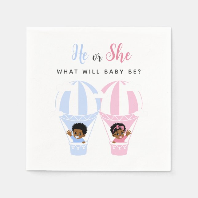 African American Baby Air Balloon Gender Reveal Pappersservett (Framsidan)