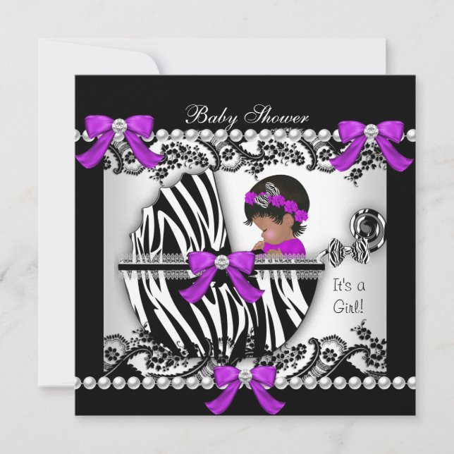African American Baby Shower Baby Cute Girl Zebra Inbjudningar (Framsida)