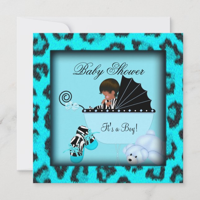 African American Baby Shower Boy Zebra Animal Inbjudningar (Framsida)
