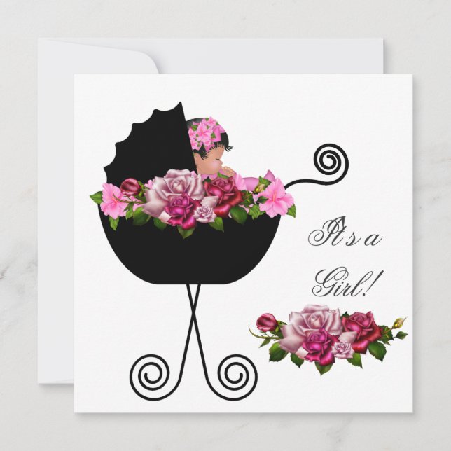 African American Baby Shower Cute Girl Rosa ros Inbjudningar (Framsida)