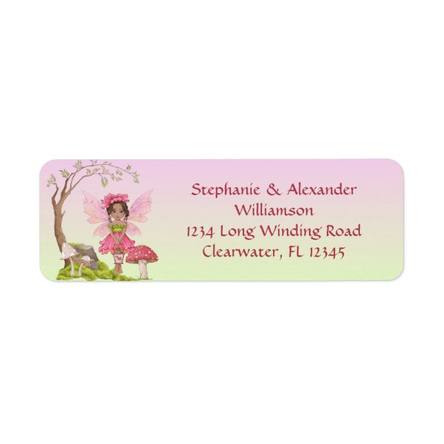 African American Baby Shower Fairy Adress Returadress Etikett (Framsidan)