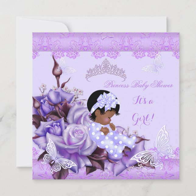 African American Baby Shower Girl Butterfly Lilac Inbjudningar (Framsida)