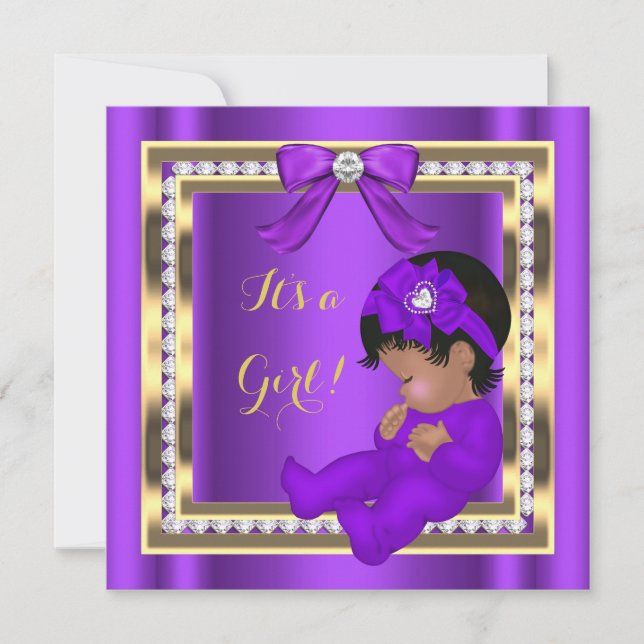 African American Baby Shower Girl Lila Diamond Inbjudningar (Framsida)
