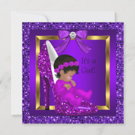 African American Baby Shower Girl Lila Glitter Inbjudningar